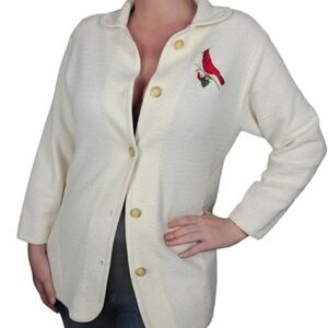 Kitten's Vintage Red Bird White sweater Jacket